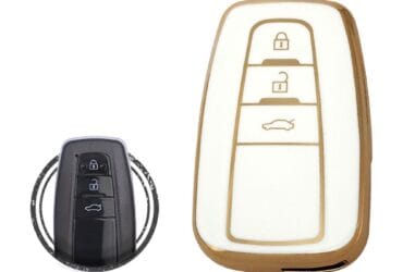 TPU Key Cover Case For Toyota Land Cruiser Prado Smart Key Remote 3 Button WHITE GOLD Color