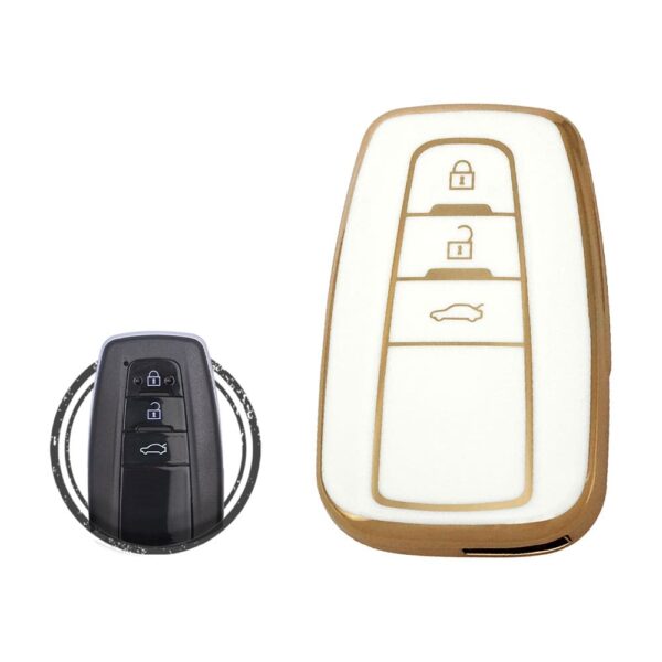 TPU Key Cover Case For Toyota Land Cruiser Prado Smart Key Remote 3 Button WHITE GOLD Color