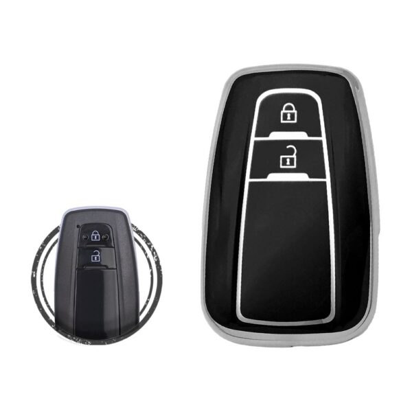 TPU Key Cover Case For Toyota Land Cruiser Prado Smart Key Remote 2 Button Black Chrome Color