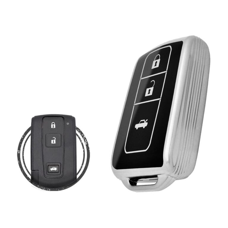 TPU Key Cover Case For Toyota Avensis Crown Prius Smart Key Remote 3 Button Black Chrome Color