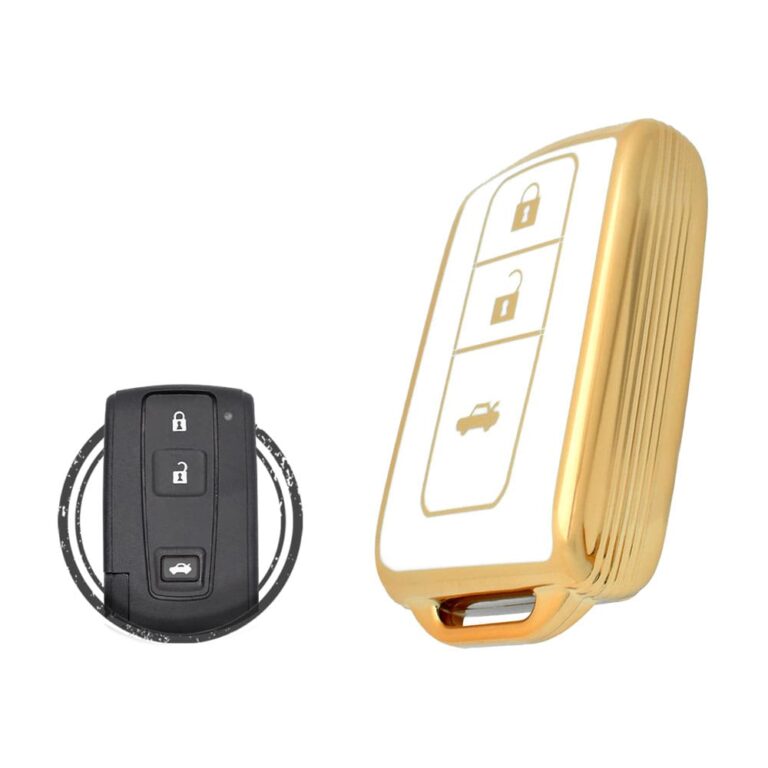 TPU Key Cover Case For Toyota Avensis Crown Prius Smart Key Remote 3 Button WHITE GOLD Color