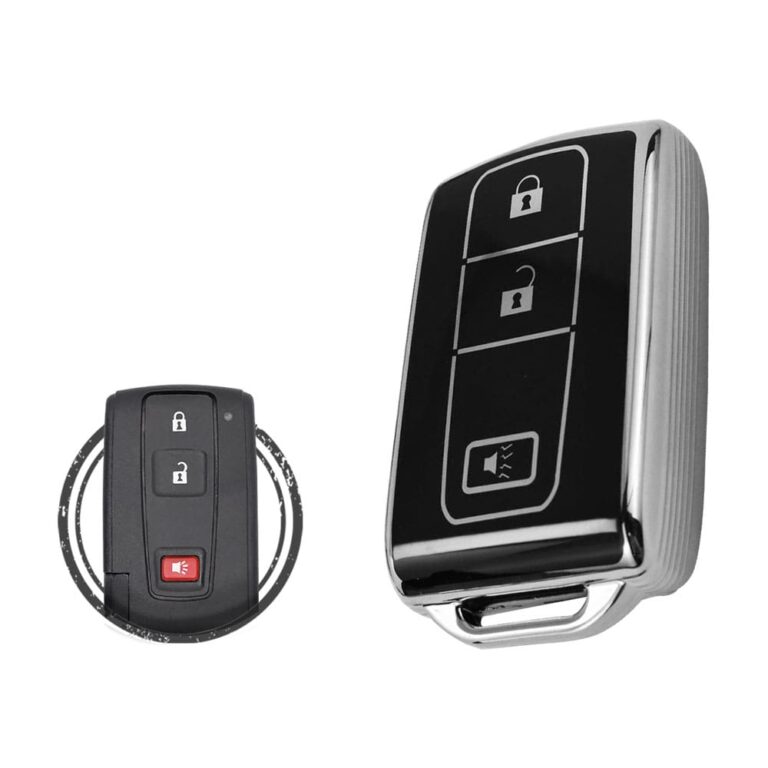 TPU Key Cover Case For Toyota Prius Smart Key Remote 3 Button w/ Panic Black Chrome Color