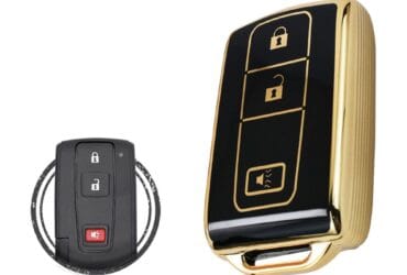 TPU Key Cover Case Protector For Toyota Prius Smart Key Remote 3 Button w/ Panic BLACK GOLD Color
