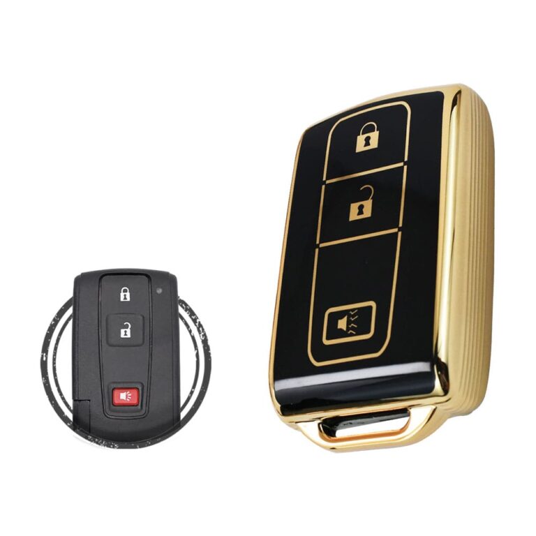 TPU Key Cover Case Protector For Toyota Prius Smart Key Remote 3 Button w/ Panic BLACK GOLD Color