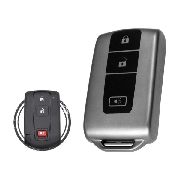 TPU Car Key Cover Case For Toyota Prius Smart Key Remote 3 Button w/ Panic BLACK Metal Color