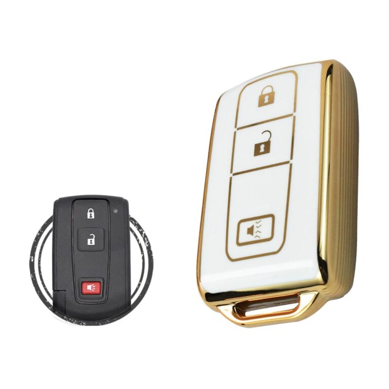 TPU Key Cover Case For Toyota Prius Smart Key Remote 3 Button w/ Panic WHITE GOLD Color