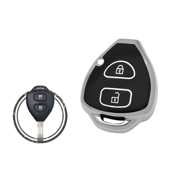 TPU Key Cover Case For Toyota RAV4 Corolla Previa Remote Head Key 2 Button Black Chrome Color