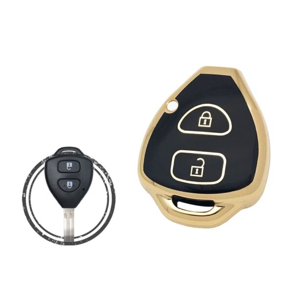 TPU Key Cover Case Protector For Toyota RAV4 Corolla Previa Remote Head Key 2 Button BLACK GOLD Color