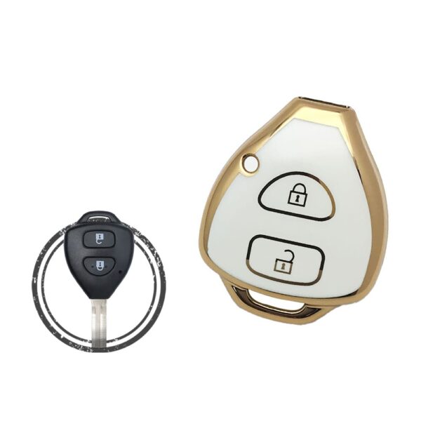 TPU Key Cover Case For Toyota RAV4 Corolla Previa Remote Head Key 2 Button WHITE GOLD Color