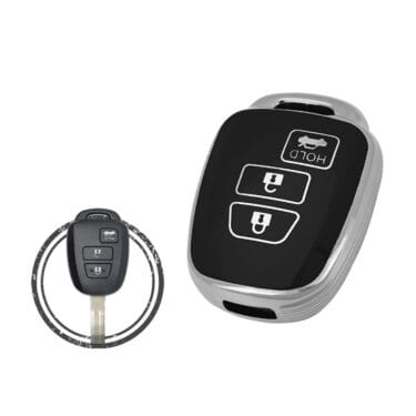 TPU Key Cover Case For Toyota Remote Head Key 3 Button w/ Trunk Black Chrome Color