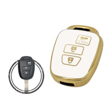 TPU Key Cover Case For Toyota Remote Head Key 3 Button w/ Trunk WHITE GOLD Color