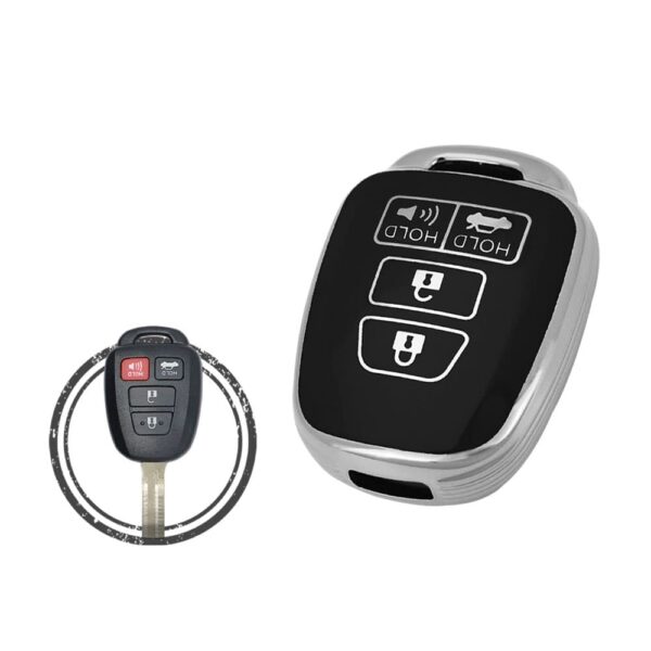 TPU Key Cover Case For Toyota Remote Head Key 4 Button w/ Panic Black Chrome Color