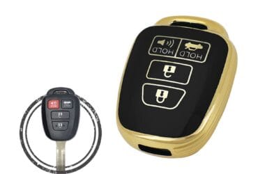 TPU Key Cover Case Protector For Toyota Remote Head Key 4 Button w/ Panic BLACK GOLD Color