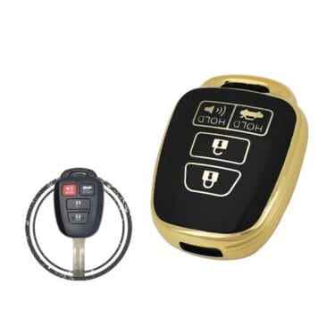 TPU Key Cover Case Protector For Toyota Remote Head Key 4 Button w/ Panic BLACK GOLD Color