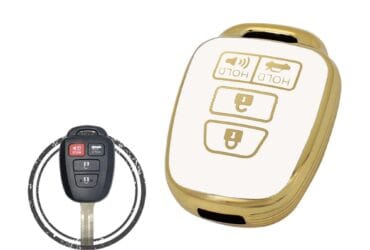 TPU Key Cover Case For Toyota Remote Head Key 4 Button w/ Panic WHITE GOLD Color