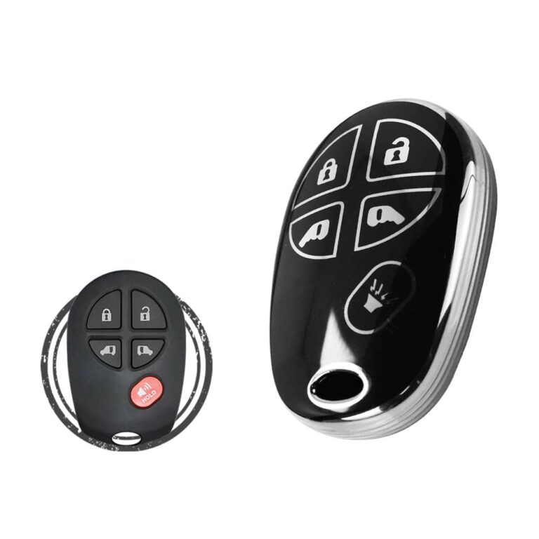 TPU Key Cover Case For Toyota Sienna Keyless Entry Remote 5 Button w/ Panic Black Chrome Color
