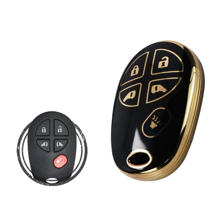 TPU Key Cover Case Protector For Toyota Sienna Keyless Entry Remote 5 Button BLACK GOLD Color