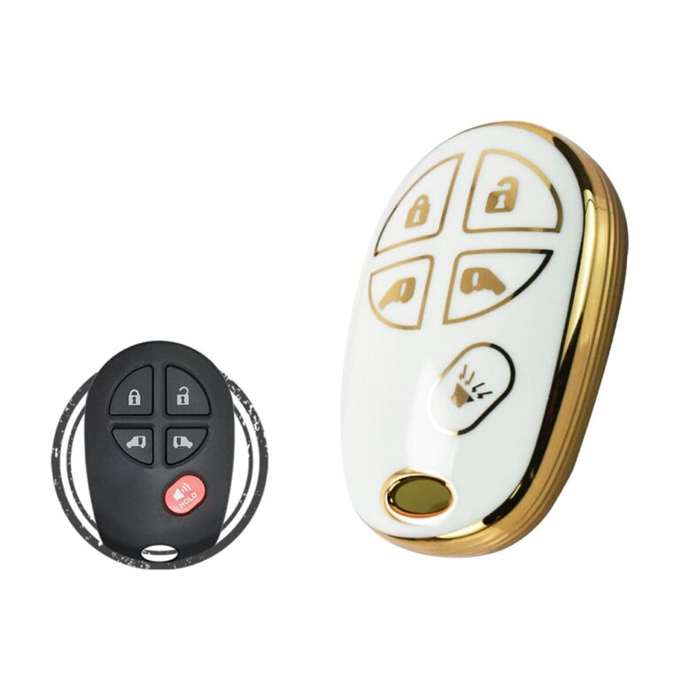TPU Key Cover Case For Toyota Sienna Keyless Entry Remote 5 Button WHITE GOLD Color