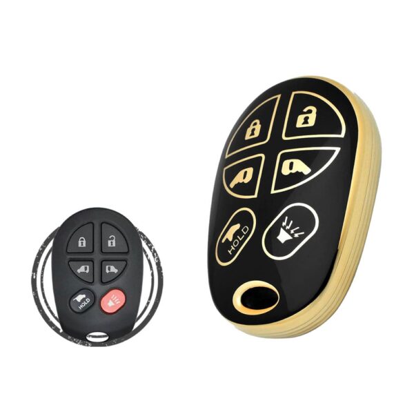 TPU Key Cover Case Protector For Toyota Sienna Keyless Entry Remote 6 Button BLACK GOLD Color