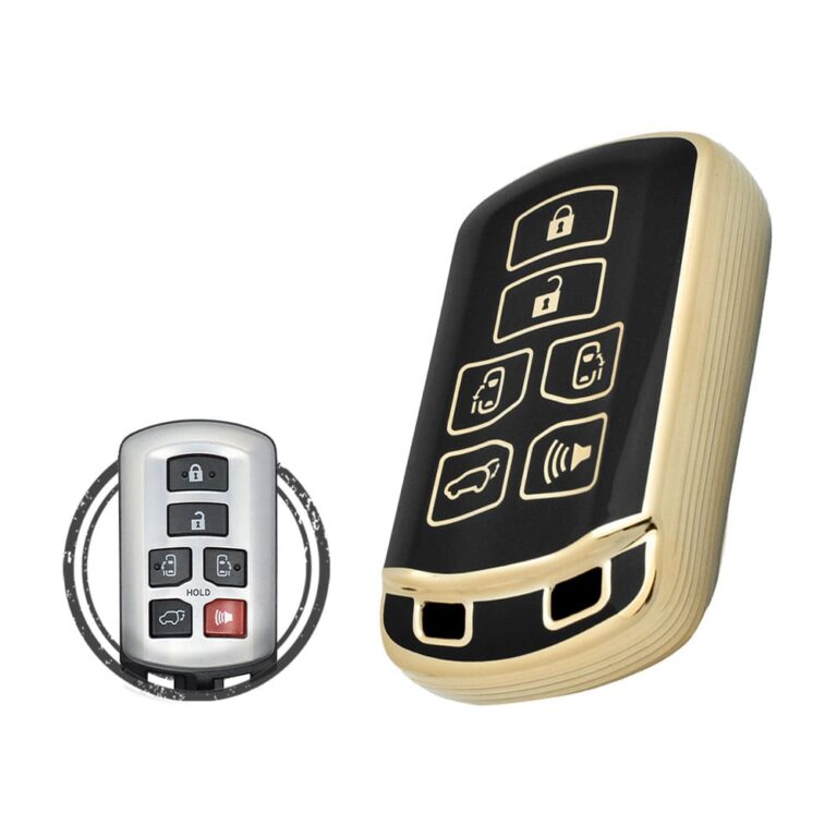 TPU Key Cover Case Protector For Toyota Sienna Smart Key Remote 6 Button BLACK GOLD Color