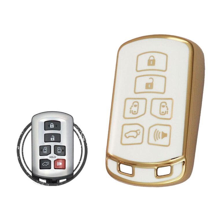TPU Key Cover Case For Toyota Sienna Smart Key Remote 6 Button WHITE GOLD Color