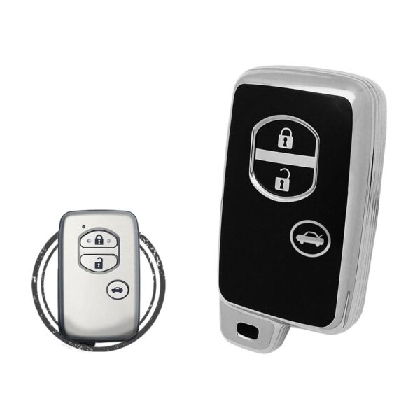 TPU Key Cover Case For Toyota Smart Key Remote 3 Button Black Chrome Color