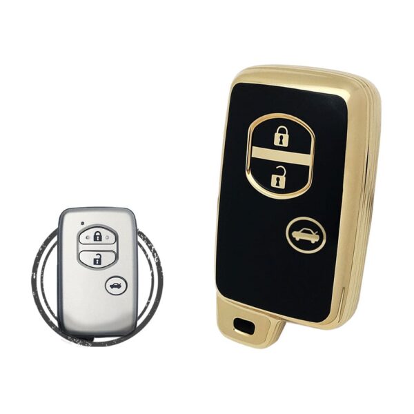 TPU Key Cover Case Protector For Toyota Smart Key Remote 3 Button BLACK GOLD Color