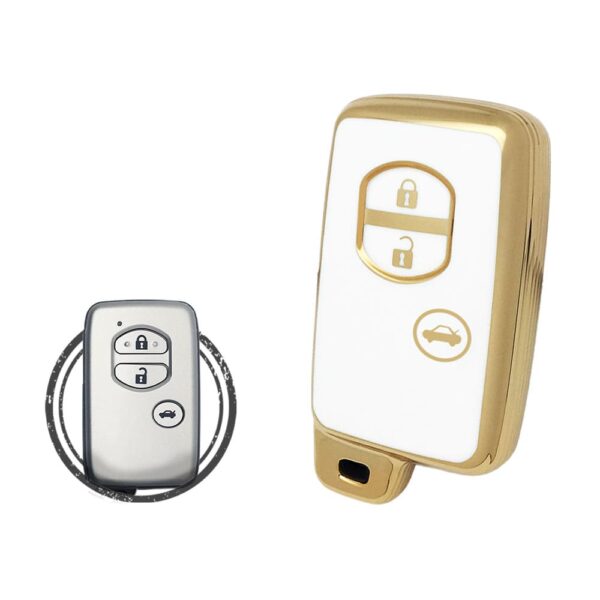 TPU Key Cover Case For Toyota Smart Key Remote 3 Button WHITE GOLD Color