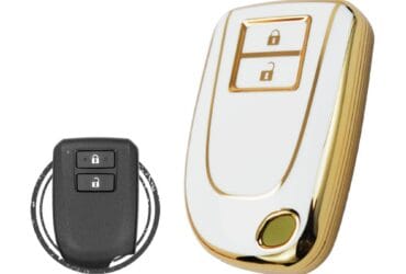 TPU Key Cover Case For Toyota Yaris Aygo Smart Key Remote 2 Button WHITE GOLD Color