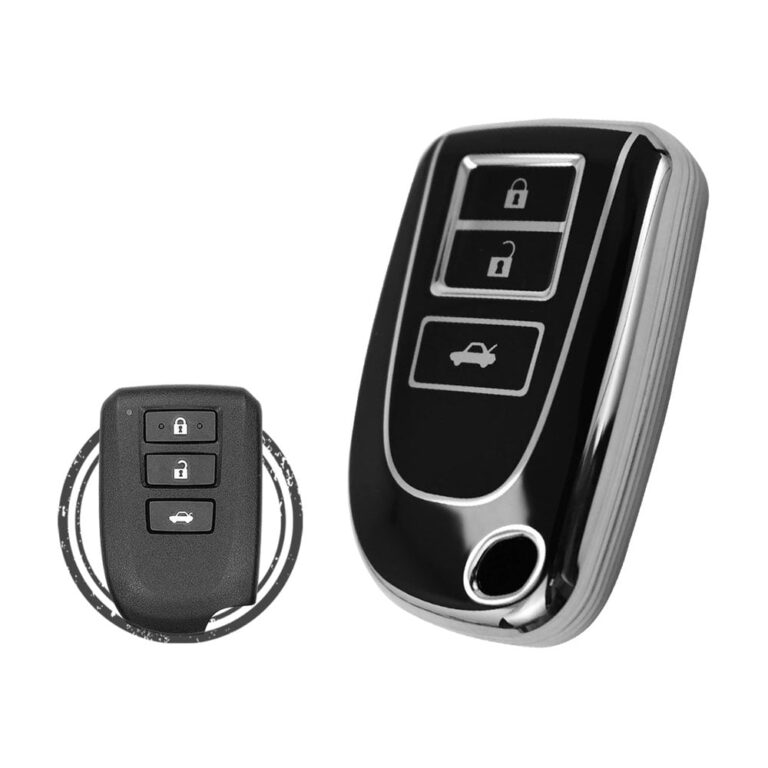 TPU Key Cover Case For Toyota Yaris Vios Smart Key Remote 3 Button Black Chrome Color