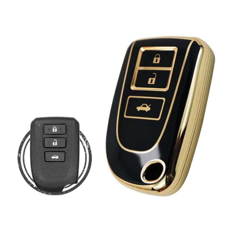 TPU Key Cover Case Protector For Toyota Yaris Vios Smart Key Remote 3 Button BLACK GOLD Color