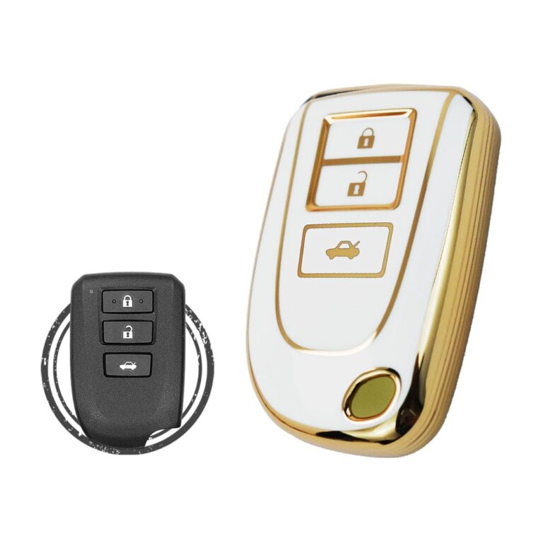 TPU Key Cover Case For Toyota Yaris Vios Smart Key Remote 3 Button WHITE GOLD Color