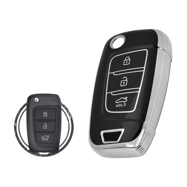 TPU Key Cover Case For Hyundai Sonata Azera Accent Elantra Flip Key Remote 3 Button Black Chrome Color