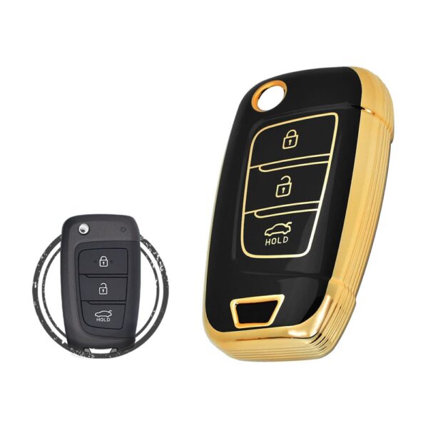 TPU Key Cover Case Protector For Hyundai Sonata Azera Accent Elantra Flip Key Remote 3 Button BLACK GOLD Color
