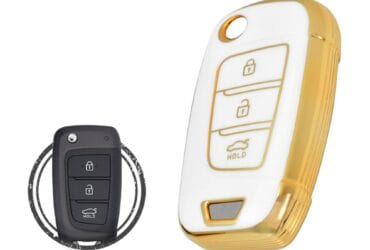 TPU Key Cover Case For Hyundai Sonata Azera Accent Elantra Flip Key Remote 3 Button WHITE GOLD Color