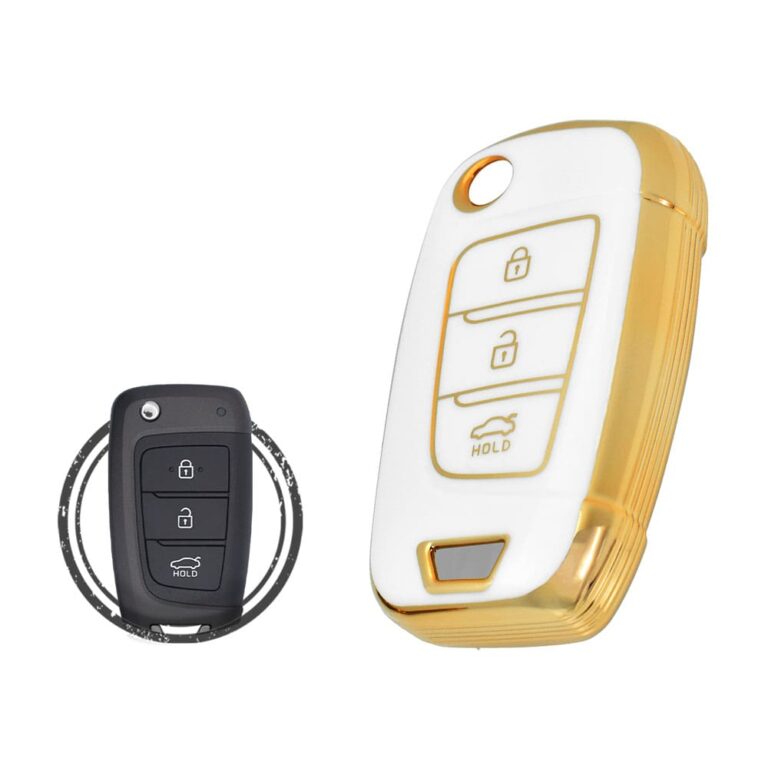 TPU Key Cover Case For Hyundai Sonata Azera Accent Elantra Flip Key Remote 3 Button WHITE GOLD Color