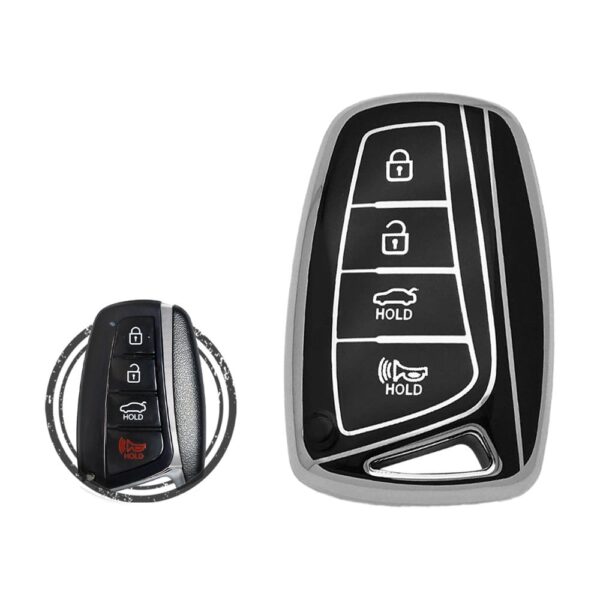 TPU Key Cover Case For Hyundai Azera Genesis Santa Fe Equus Smart Key Remote 4 Button Black Chrome Color