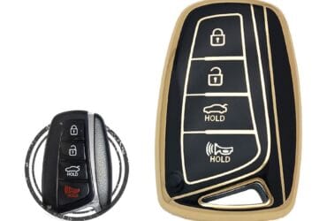Coque en TPU pour clé intelligente Hyundai Azera Genesis Santa Fe Equus 4 boutons Couleur noir et or