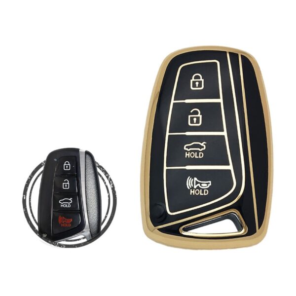 TPU Key Cover Case Protector For Hyundai Azera Genesis Santa Fe Equus Smart Key Remote 4 Button BLACK GOLD Color