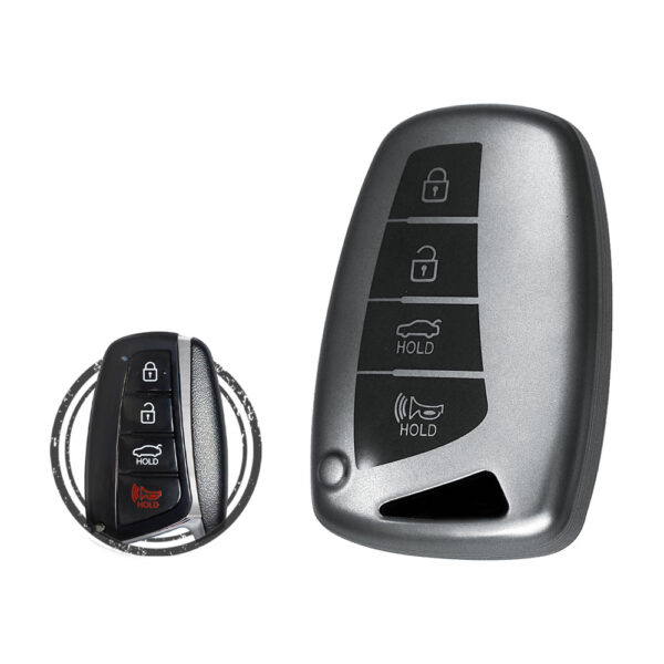 TPU Car Key Fob Cover Case For Hyundai Azera Genesis Santa Fe Equus Smart Key Remote 4 Button BLACK Metal Color