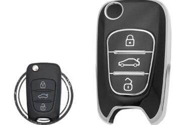 TPU Key Cover Case For Hyundai Elantra Azera Veloster Flip Key Remote 3 Button Black Chrome Color