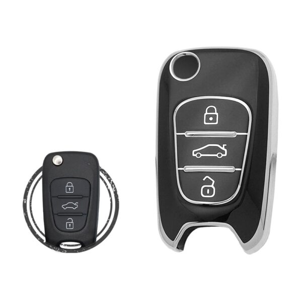 TPU Key Cover Case For Hyundai Elantra Azera Veloster Flip Key Remote 3 Button Black Chrome Color
