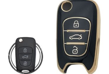 TPU Key Cover Case Protector For Hyundai Elantra Azera Veloster Flip Key Remote 3 Button BLACK GOLD Color