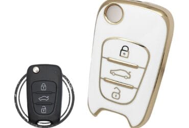 TPU Key Cover Case For Hyundai Elantra Azera Veloster Flip Key Remote 3 Button WHITE GOLD Color