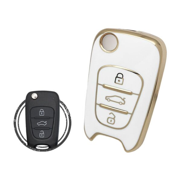 TPU Key Cover Case For Hyundai Elantra Azera Veloster Flip Key Remote 3 Button WHITE GOLD Color