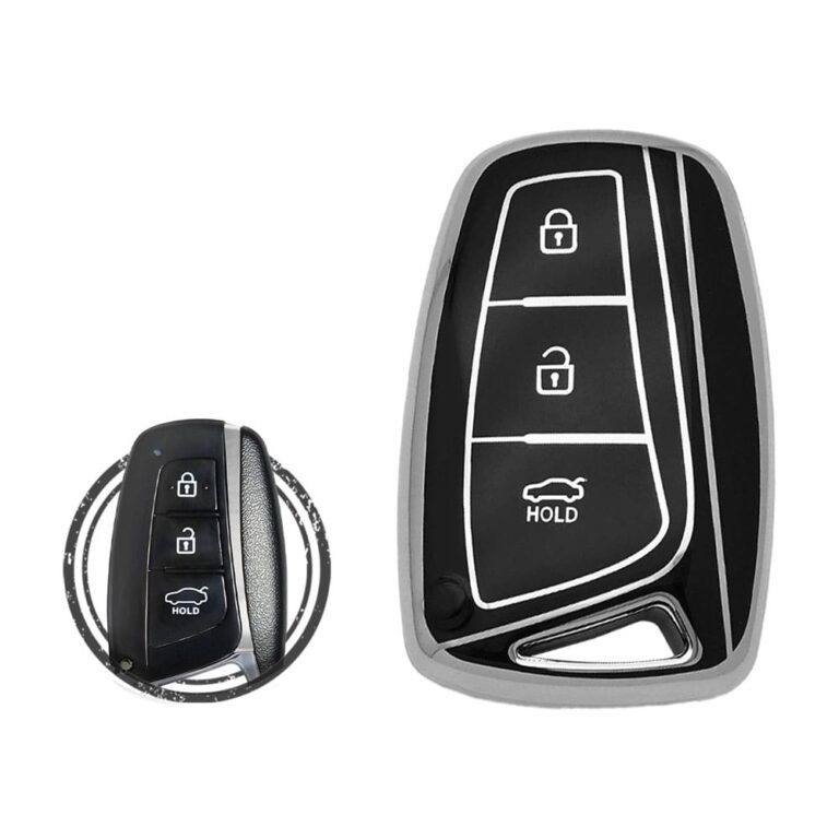 TPU Key Cover Case For Hyundai Genesis Santa Fe Equus Smart Key Remote 3 Button Black Chrome Color