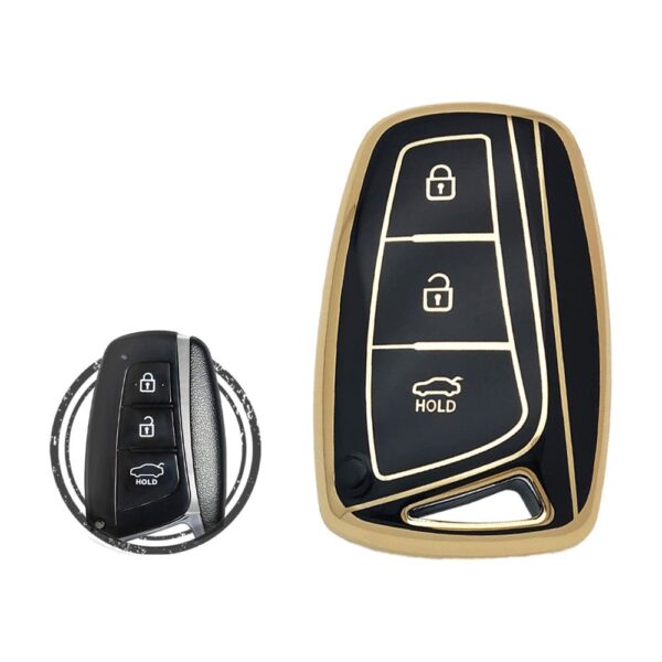 TPU Key Cover Case Protector For Hyundai Genesis Santa Fe Equus Smart Key Remote 3 Button BLACK GOLD Color