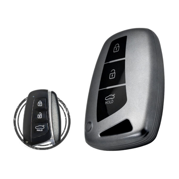 TPU Car Key Fob Cover Case For Hyundai Genesis Santa Fe Equus Smart Key Remote 3 Button BLACK Metal Color