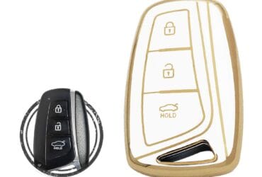 TPU Key Cover Case For Hyundai Genesis Santa Fe Equus Smart Key Remote 3 Button WHITE GOLD Color