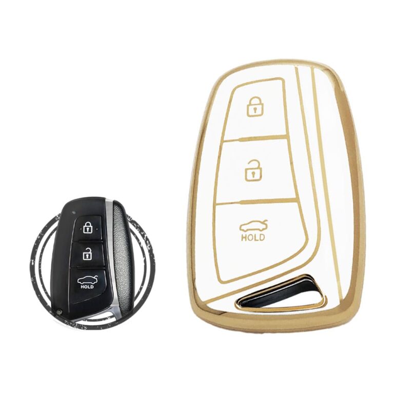TPU Key Cover Case For Hyundai Genesis Santa Fe Equus Smart Key Remote 3 Button WHITE GOLD Color